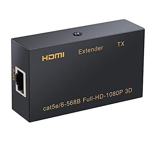 HDMI Extender 60M Over Single Cat6e UTP Ethernet Cable for 1080P Support 3D (1x Transmitter+1x Receiver+ Power Adapters) for PS4, TV Box, PC, DVD Player, Media Streaming Device (Black)