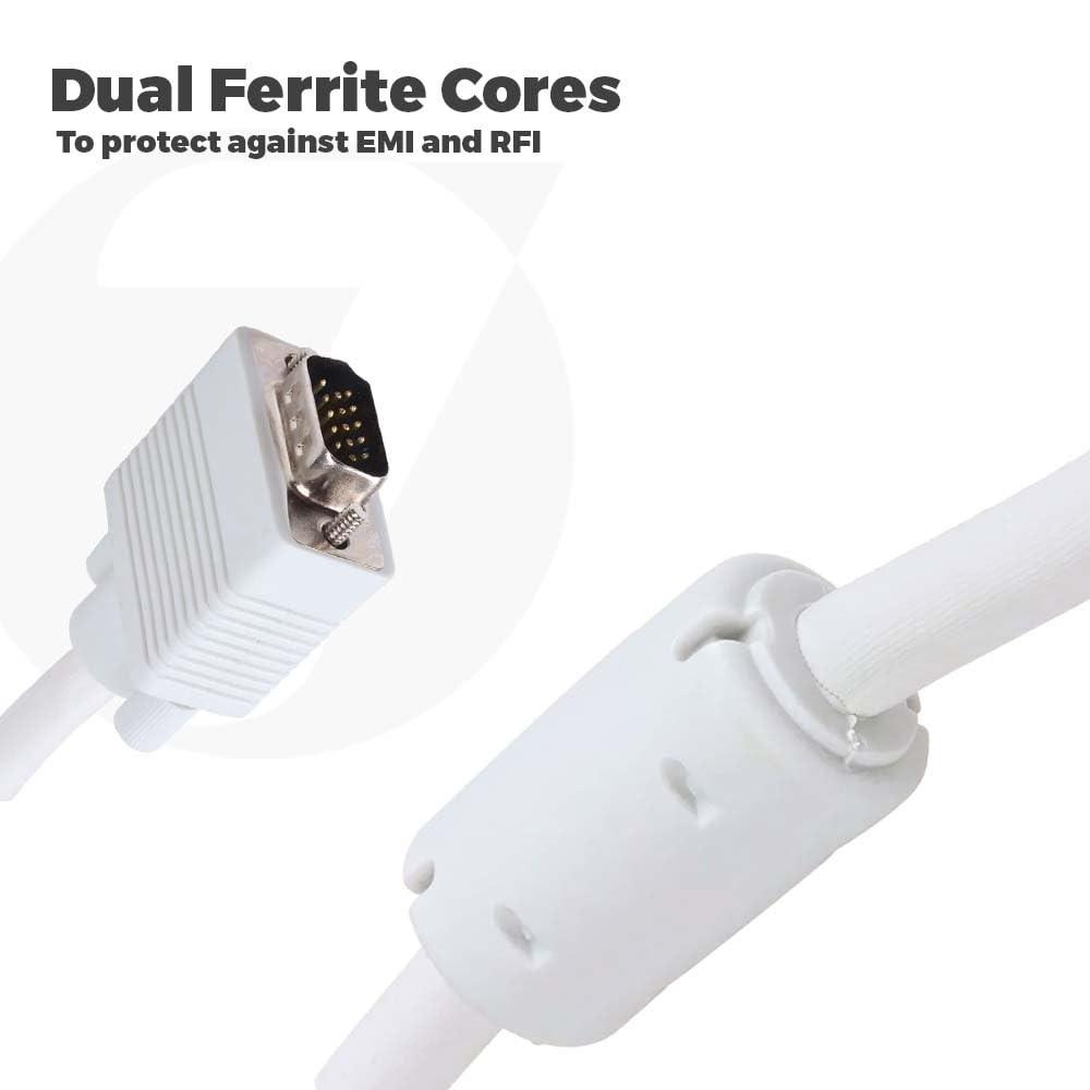 VGA Male to Male ,15-Pin Cable/Adapter for PC, Monitor, Projector, Laptop, TV, LCD/LED (White)