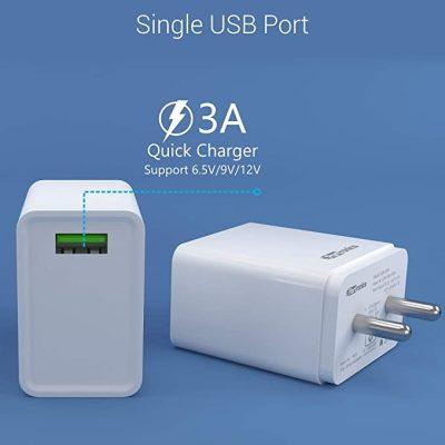 Portronics Adapto ONE 3A Fast Charging Adapter with 1M Type C Cable (White)