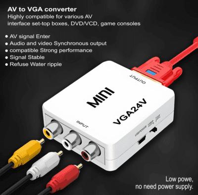 AV to VGA Adapter ,RCA Audio Video Converter, Composite 3.5mm TV Video Playing Adapter 1080p with USB Power Cable VCD DVD Projector TV Set Top Box