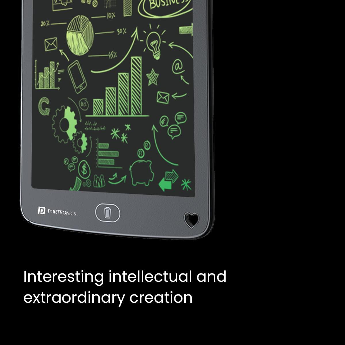 Portronics Ruffpad 12M Re-Writable Multicolor LCD Writing Pad 30.4cm (12 inch) Writing Area, Single Tap Erase, Smart Lock, Long Battery Life (Black)