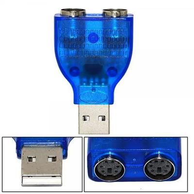 USB Type A Male to Dual PS/2 Female Converter/ Adapter for Keyboard Mouse (Blue)