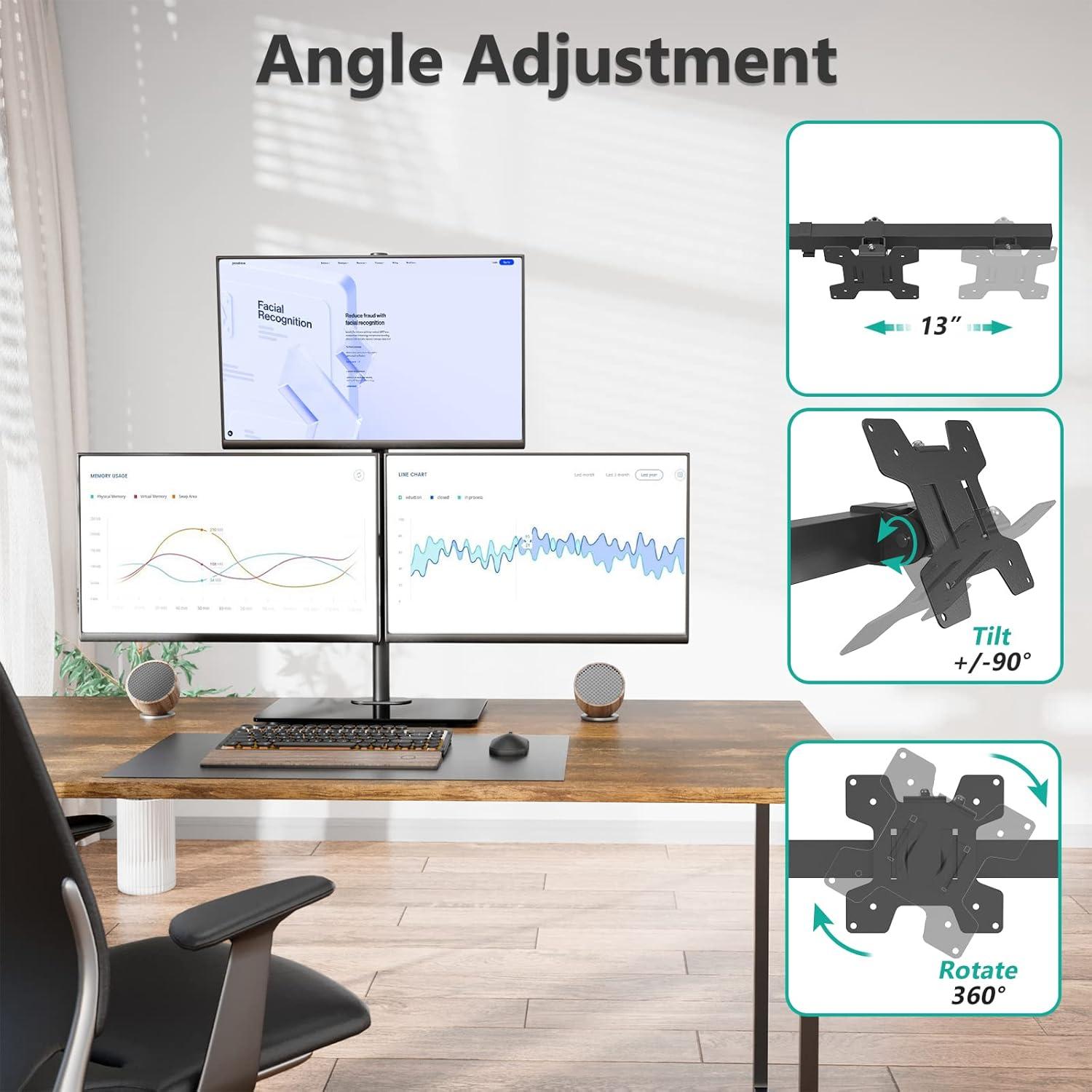 Triple Monitor LED Stand (1x3) – Height Adjustable Desk Mount, Free-Standing Arm for 3 Monitors