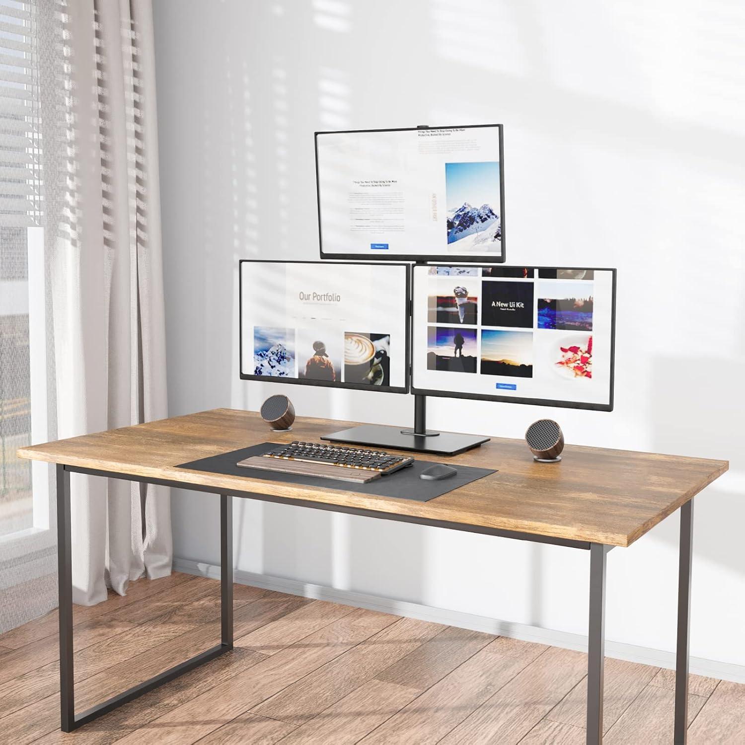 Triple Monitor LED Stand (1x3) – Height Adjustable Desk Mount, Free-Standing Arm for 3 Monitors