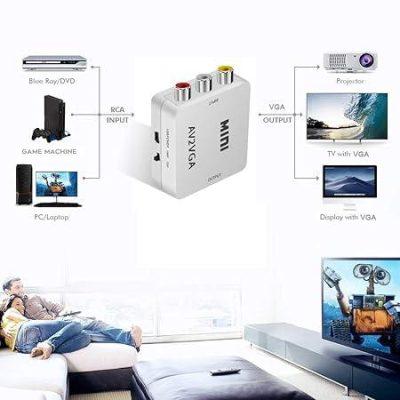 AV to VGA Adapter ,RCA Audio Video Converter, Composite 3.5mm TV Video Playing Adapter 1080p with USB Power Cable VCD DVD Projector TV Set Top Box