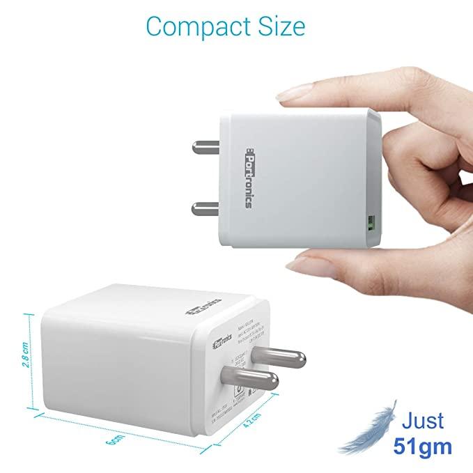 Portronics Adapto ONE 3A Fast Charging Adapter with 1M Type C Cable (White)