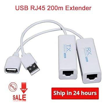 USB LAN Extender USB Male to RJ45 + USB Female Over Cat5/5e/6 Extension Adapter Up to 200 Meter Length LAN Extension Adapter for Cameras,Printers, Keyboard, Mouse