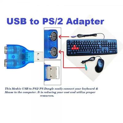 USB Type A Male to Dual PS/2 Female Converter/ Adapter for Keyboard Mouse (Blue)