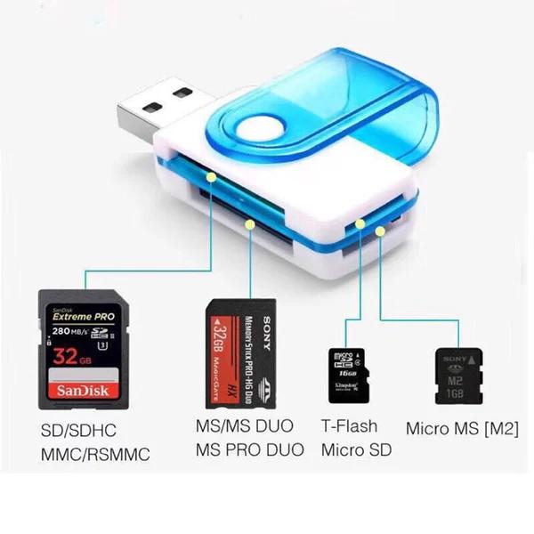 Multi-Card Reader Adapter, 4-in-1 USB 2.0 Port for Micro, TF, MMC, MS, M2 Memory Cards