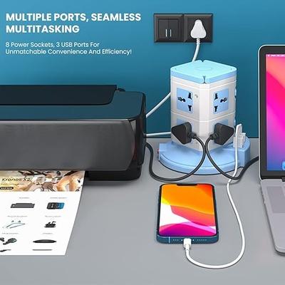 Portronics Power Plate 9 with 3 USB Ports + 8 Power Sockets Power Converter, 2500W Power Output, 2.1A USB Charging Port, 3M Cord Length(Blue)