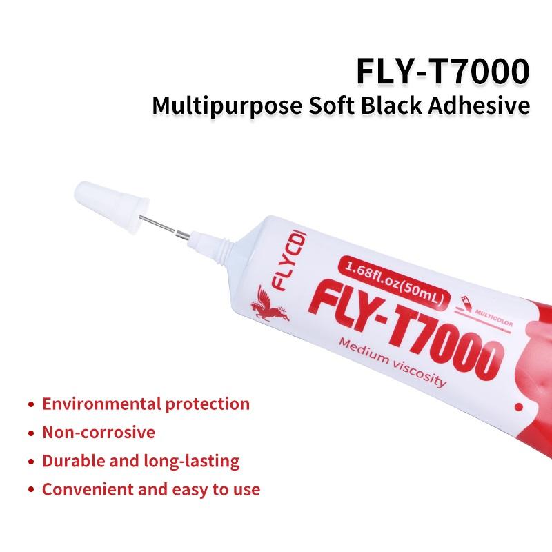 FLY-T7000 Multipurpose Soft Black Adhesive Glue for Phone Screen Repair, Wood, Fabric, Metal, Glass, DIY Crafts – Semi-Fluid Transparent Formula (50ml)