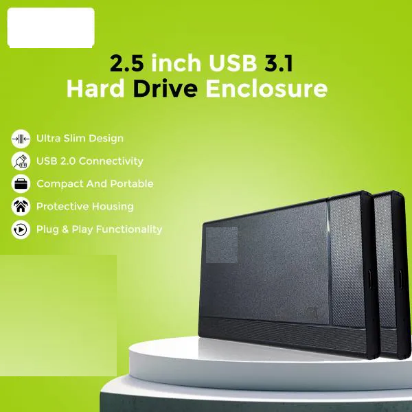 SATA HDD/SSD Enclosure USB 3.1 2.5" (6.3cm) with Type-C OTG Cable – High-Speed External Hard Drive Case