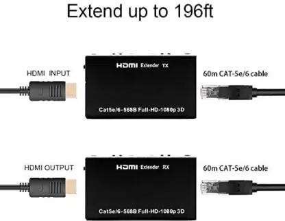 HDMI Extender 60M Without Adapter ,HDMI to RJ45 Ethernet Network Converter Media Streaming Device (1x Transmitter+1x Receiver)-Black