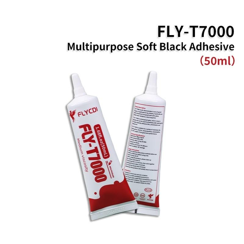 FLY-T7000 Multipurpose Soft Black Adhesive Glue for Phone Screen Repair, Wood, Fabric, Metal, Glass, DIY Crafts – Semi-Fluid Transparent Formula (50ml)