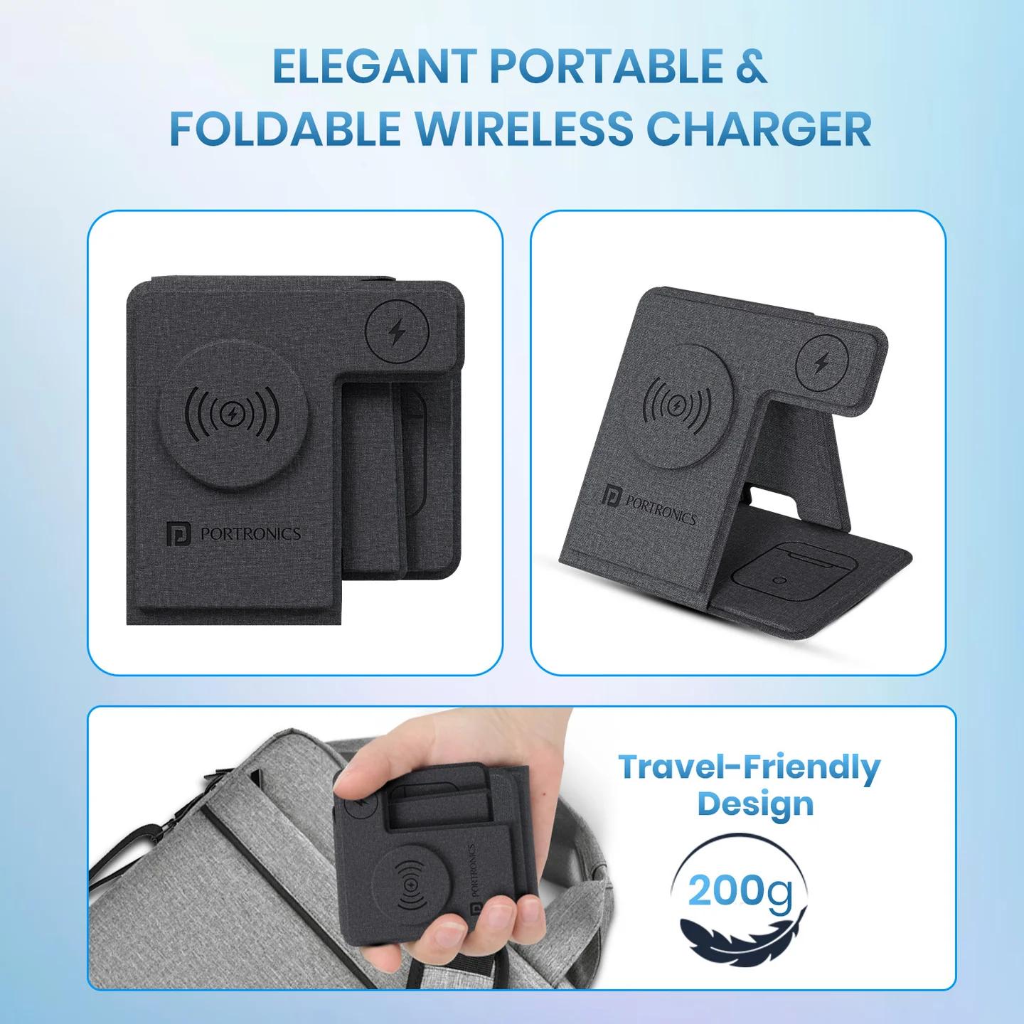 Portronics Freedom Fold 3 15W Foldable MagSafe Wireless Charger for iPhone, Apple Watch & AirPods