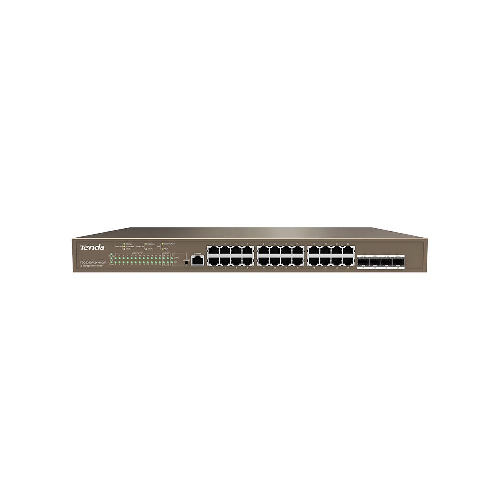 Tenda TEG5328P-24-410W 28-Port L3 Managed PoE Switch, 24 x 10/100/1000Mbps Ports, 1000Mbps Network, 410W Power
