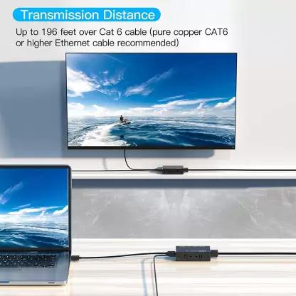 HDMI Extender 60M Without Adapter ,HDMI to RJ45 Ethernet Network Converter Media Streaming Device (1x Transmitter+1x Receiver)-Black