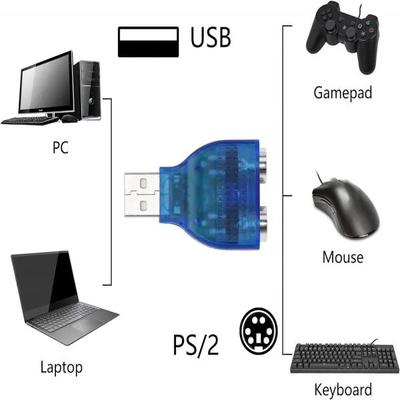 USB Type A Male to Dual PS/2 Female Converter/ Adapter for Keyboard Mouse (Blue)