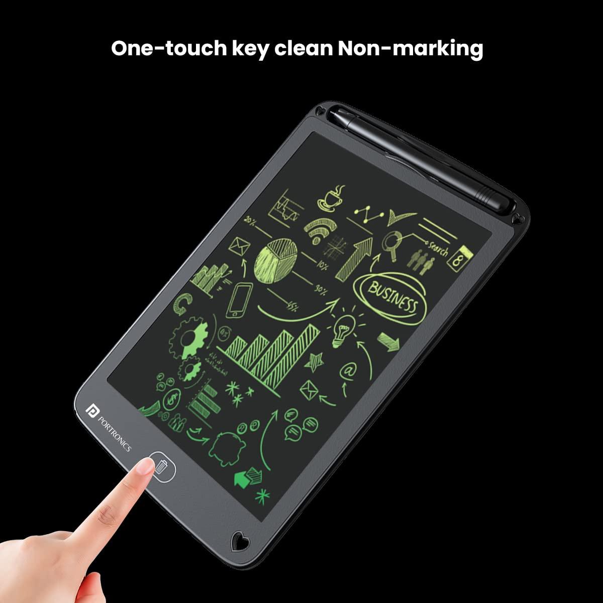 Portronics Ruffpad 12M Re-Writable Multicolor LCD Writing Pad 30.4cm (12 inch) Writing Area, Single Tap Erase, Smart Lock, Long Battery Life (Black)