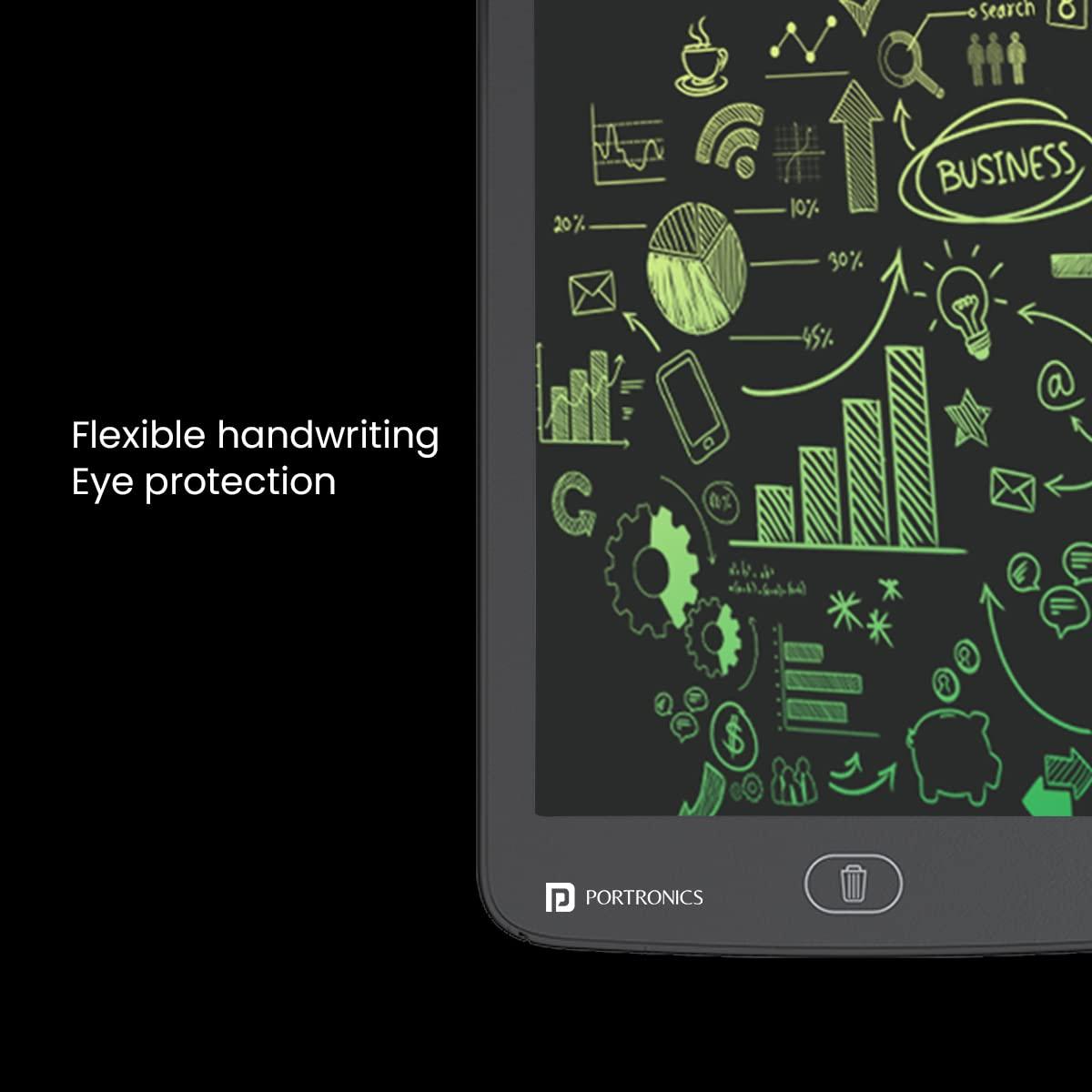 Portronics Ruffpad 12M Re-Writable Multicolor LCD Writing Pad 30.4cm (12 inch) Writing Area, Single Tap Erase, Smart Lock, Long Battery Life (Black)