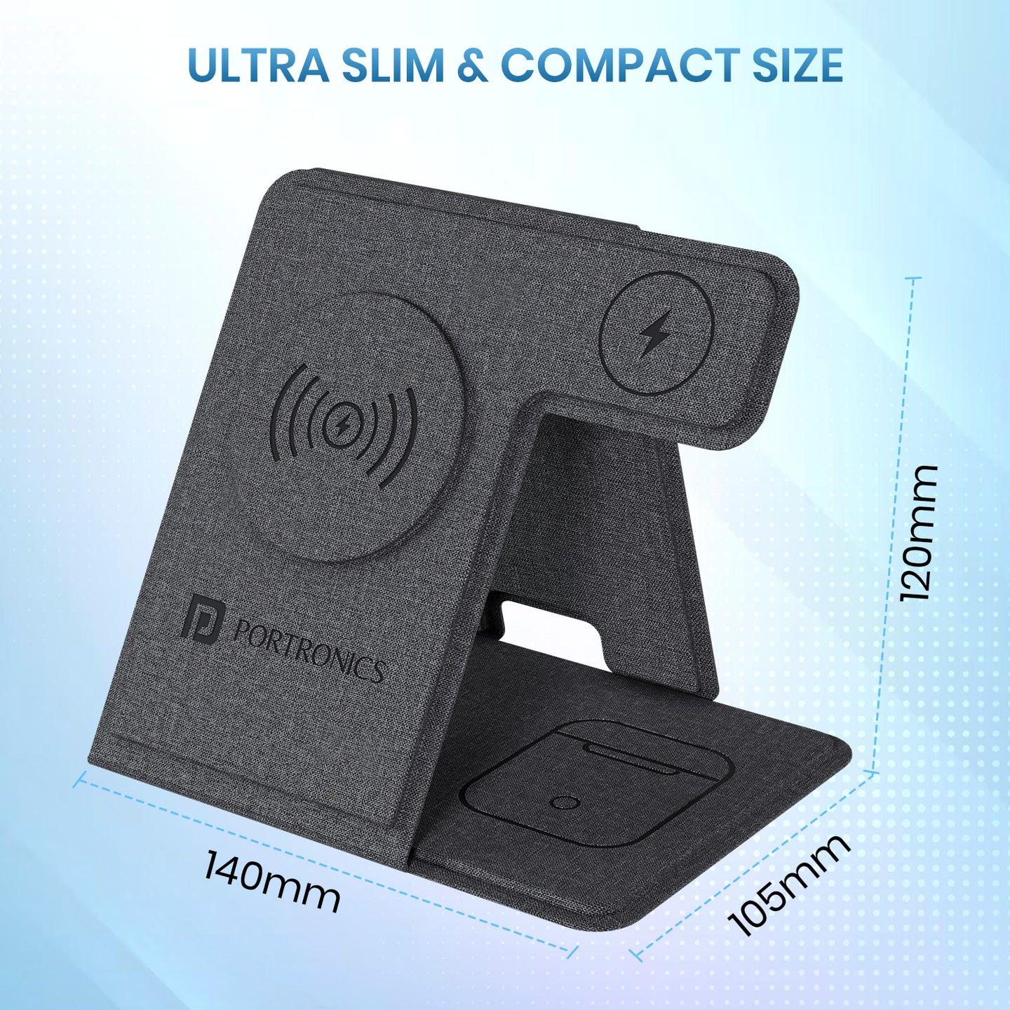 Portronics Freedom Fold 3 15W Foldable MagSafe Wireless Charger for iPhone, Apple Watch & AirPods