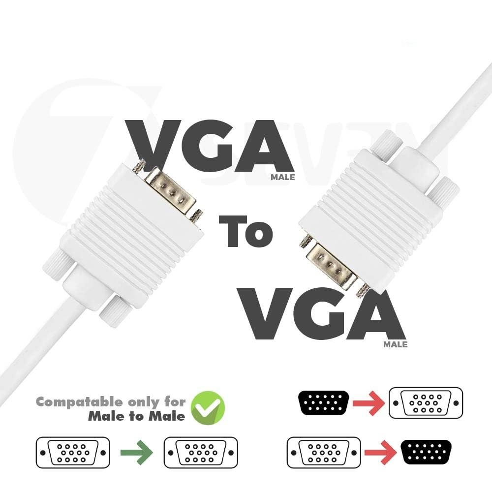 VGA Male to Male ,15-Pin Cable/Adapter for PC, Monitor, Projector, Laptop, TV, LCD/LED (White)