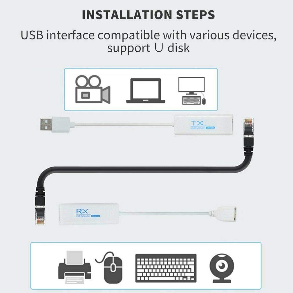 USB LAN Extender USB Male to RJ45 + USB Female Over Cat5/5e/6 Extension Adapter Up to 200 Meter Length LAN Extension Adapter for Cameras,Printers, Keyboard, Mouse