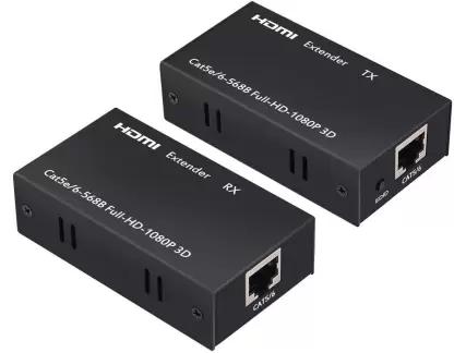 HDMI Extender 60M Over Single Cat6e UTP Ethernet Cable for 1080P Support 3D (1x Transmitter+1x Receiver+ Power Adapters) for PS4, TV Box, PC, DVD Player, Media Streaming Device (Black)