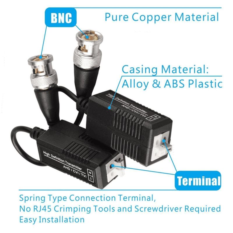 CCTV Passive Video Balun Transmitter & Transceiver with Cable for 1080P TVI/CVI/TVI/AHD/960H DVR Camera CCTV System, Male BNC to UTP CAT5/5e/6/6e Cable