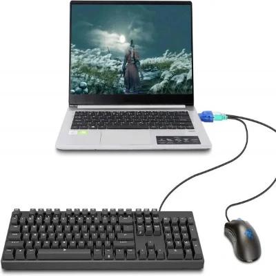 USB Type A Male to Dual PS/2 Female Converter/ Adapter for Keyboard Mouse (Blue)