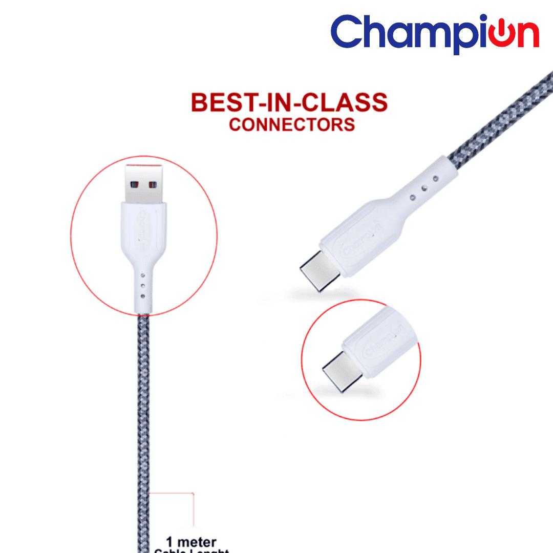 Champion USB-A to Type-C 2.4A Fast Charging Cable Braided ,Compatible with Android Phones/Tablets