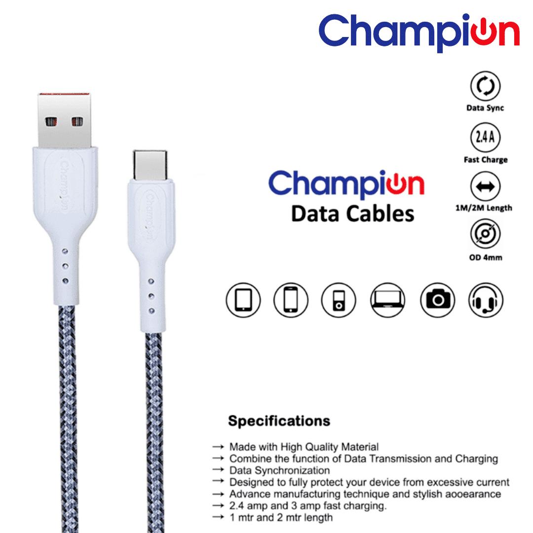Champion USB-A to Type-C 2.4A Fast Charging Cable Braided ,Compatible with Android Phones/Tablets