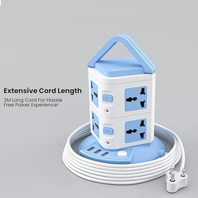 Portronics Power Plate 9 with 3 USB Ports + 8 Power Sockets Power Converter, 2500W Power Output, 2.1A USB Charging Port, 3M Cord Length(Blue)