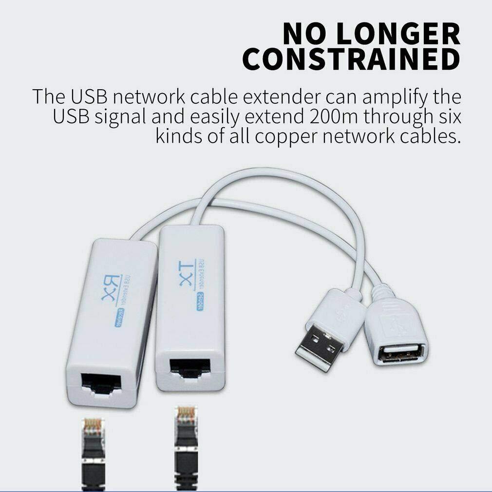 USB LAN Extender USB Male to RJ45 + USB Female Over Cat5/5e/6 Extension Adapter Up to 200 Meter Length LAN Extension Adapter for Cameras,Printers, Keyboard, Mouse