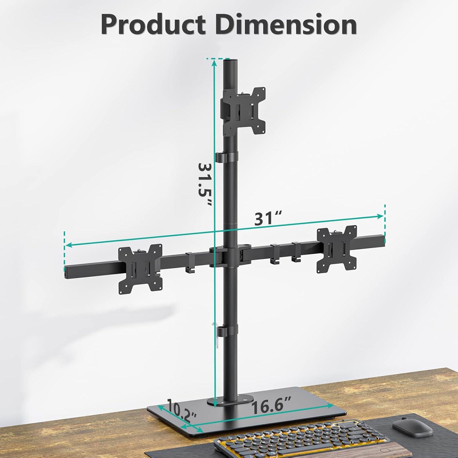 Triple Monitor LED Stand (1x3) – Height Adjustable Desk Mount, Free-Standing Arm for 3 Monitors
