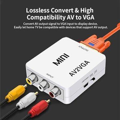 AV to VGA Adapter ,RCA Audio Video Converter, Composite 3.5mm TV Video Playing Adapter 1080p with USB Power Cable VCD DVD Projector TV Set Top Box