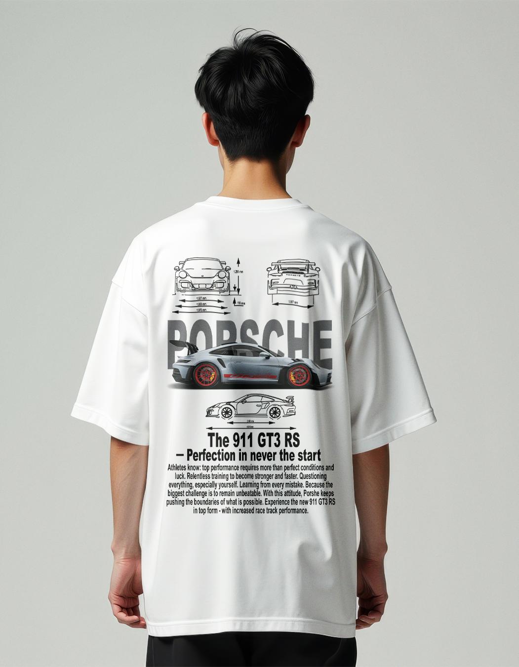 Premium Men MountCart Store oversized white supercar porsche back printed tshirt for men and wom