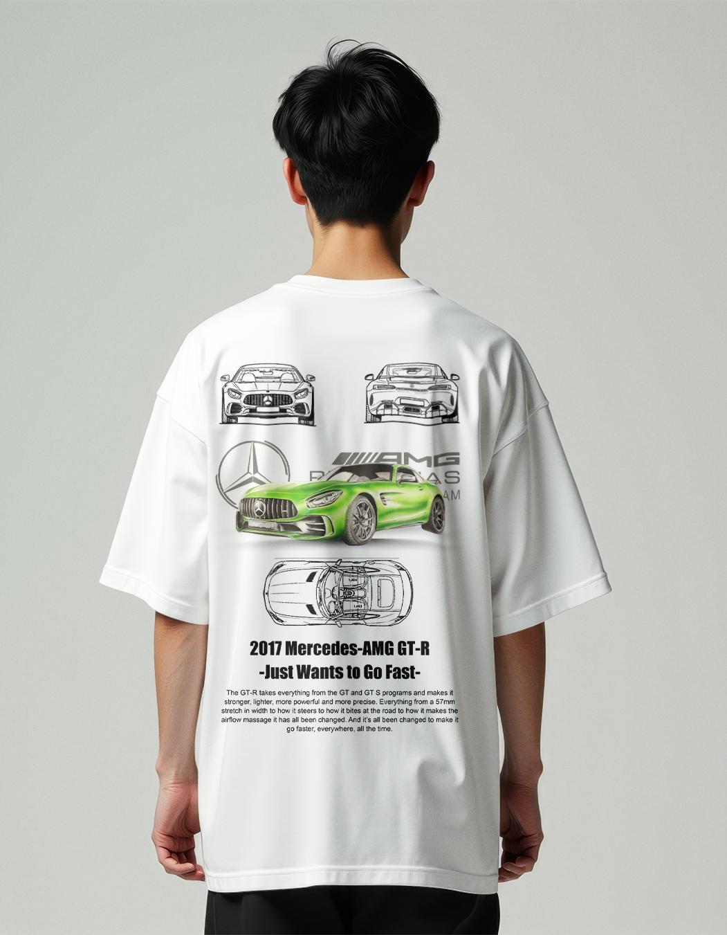 Modern Men MountCart Store oversized white supercar mercedes back print tshirt for men and women