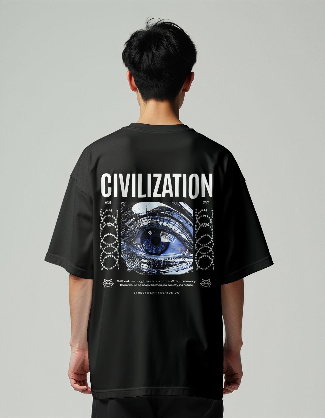 Sophisticated Men MountCart Store oversized baggy black back civilization printed tshirt for men