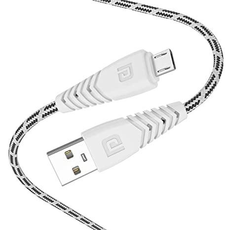 Portronics Konnect Spydr Micro USB Cable with 3.0A Output, 2M Length, Fast Data Sync, Nylon Braided, Tangle Resistance(White)