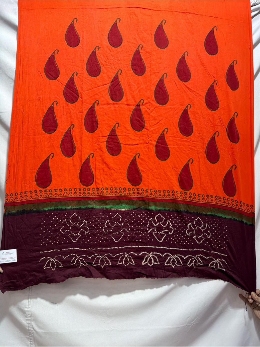 Kala Sanskruti All Over Orenge and Chocolate Color Cotton Bandhani Kurti Material 3 M Elegant Traditional Kurti Cotton Satin Fabric for Women chocolate Unstitched