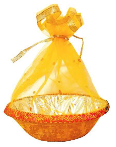 Omkar by R3 Inc. Handmade Multicolor Fancy Gift Hamper Basket Net Covering for Wedding and Festival Gift Purpose - (Round 30x30 cm) - Set of 2