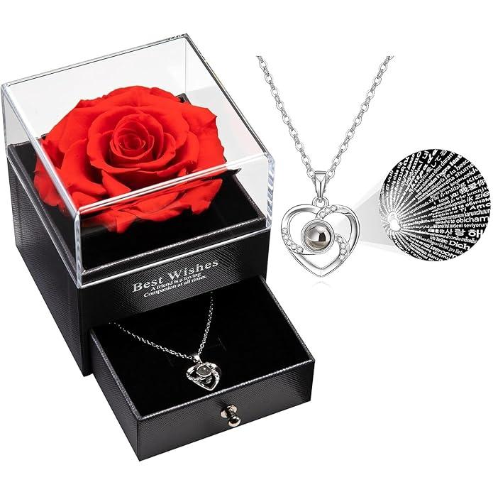 panchhi store valentine gift for girlfriend gift items for wife preserved real red rose with necklace gifting iiems for women on valentine marriage anniversary