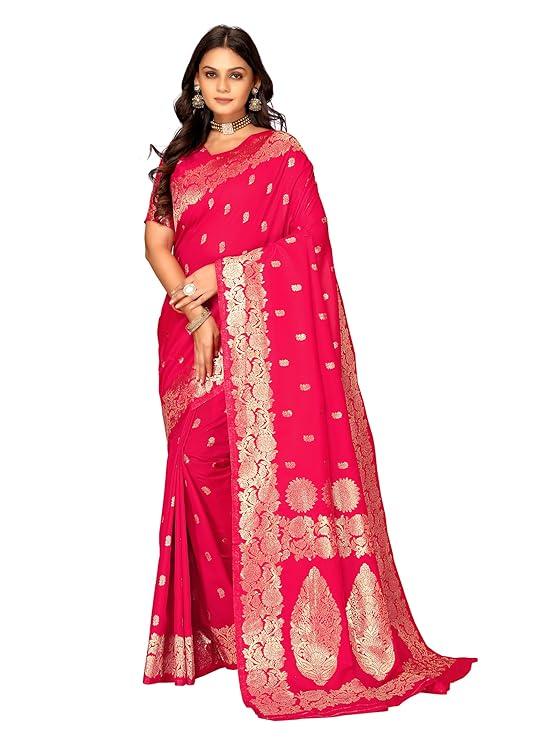 Women's Banarsi Silk Saree | Soft Banarasi Style Sari | Golden Meenakari Design & Zari Weaving Pallu |with unstiched Blouse