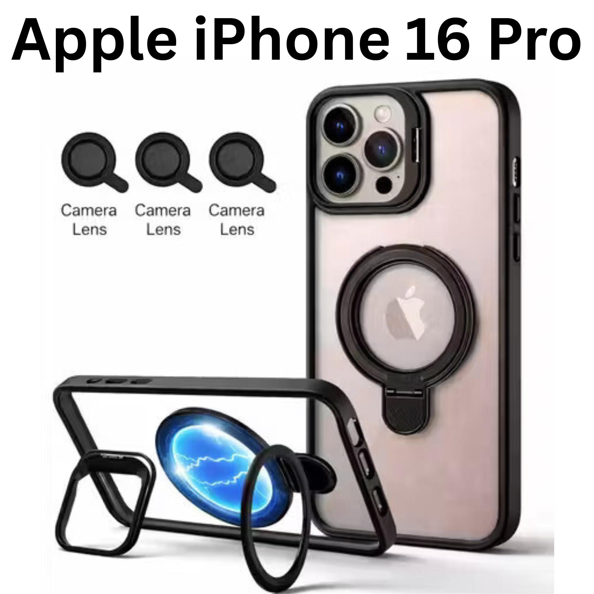 Mobile Cover for Apple iPhone 16 Pro Mobile Phone | Hybrid (PC + TPU) case | Dual Stand Case with MagSafe Support and Camera Lens Protector black