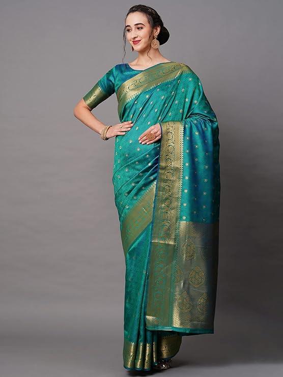 Women's Silk Blend Woven Design Saree With Unstitched Blouse Piece