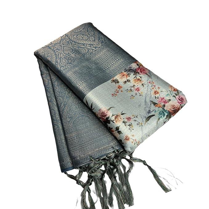 Women's Digital Print Soft Silk Saree with Unstitched Blouse Piece