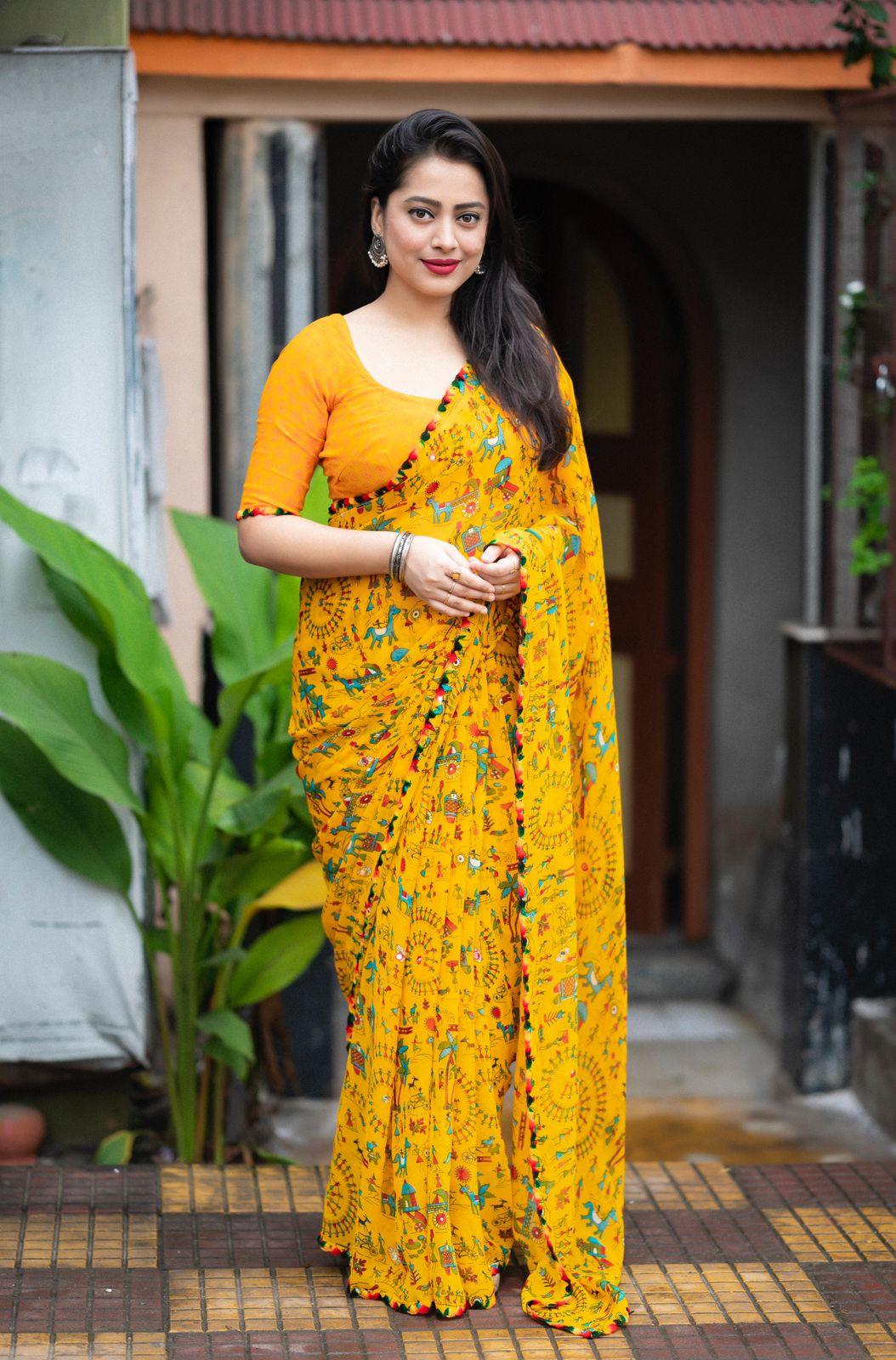 warli printed georgette saree with blouse