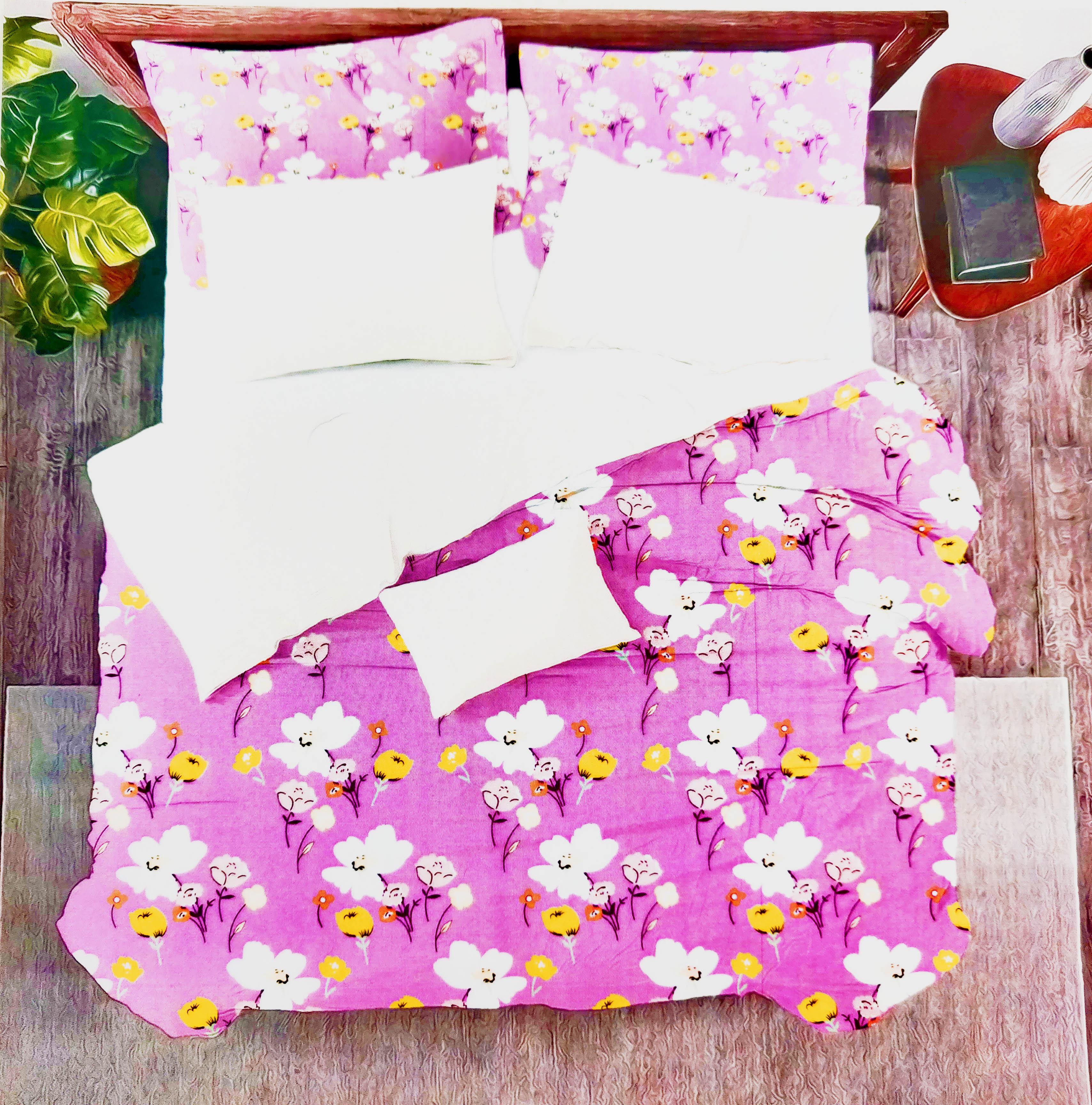 Omkar by R3 Inc. Cotton Blend 250 TC Printed Multicolor Double Bedsheet with 2 Pillow Covers – 90 X 100 Inches (7.5 x 8.3 Feet)(Multicolor Pink Floral) cannonpink