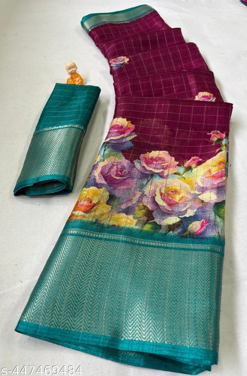 floral printed dola silk saree